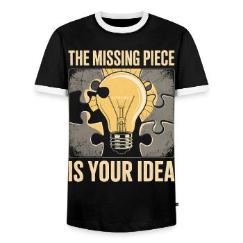 The Missing P... Is Your Idea – Kreativität & In - Männer Kontrast-T-Shirt - Schwarz/Weiß - Vorne - AI Model Female 172 light (172cm) & AI Model Male 178 light (178cm)