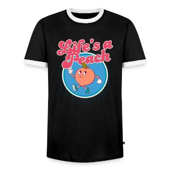 Life's a Peach - Men's Ringer Shirt - black/white - Front - AI Model Female 172 light (172cm) & AI Model Male 178 light (178cm)