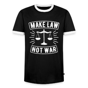Make Law Not War Anwalt Richter Gerechtigkeit - Männer Kontrast-T-Shirt - Schwarz/Weiß - Vorne - AI Model Female 172 light (172cm) & AI Model Male 178 light (178cm)