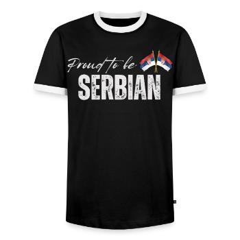 Serbe fier, j’adore la Serbie - T-shirt contrasté Homme - noir/blanc - Devant - AI Model Female 172 light (172cm) & AI Model Male 178 light (178cm)