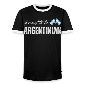 Fière Argentine, j’adore l’Argentine - T-shirt contrasté Homme - noir/blanc - Devant - AI Model Female 172 light (172cm) & AI Model Male 178 light (178cm)