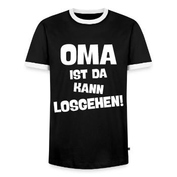 OMA IST DA KANN LOSGEHEN coole Großmutter spruch - Männer Kontrast-T-Shirt - Schwarz/Weiß - Vorne - AI Model Female 172 light (172cm) & AI Model Male 178 light (178cm)