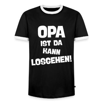 OPA IST DA KANN LOSGEHEN Cooler Großvater Spruch - Männer Kontrast-T-Shirt - Schwarz/Weiß - Vorne - AI Model Female 172 light (172cm) & AI Model Male 178 light (178cm)
