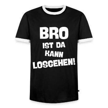 BRO IST DA KANN LOSGEHEN beste brüder Geschenkidee - Männer Kontrast-T-Shirt - Schwarz/Weiß - Vorne - AI Model Female 172 light (172cm) & AI Model Male 178 light (178cm)