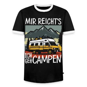 Abenteuerliches Camper-Motiv in Berglandschaft - Männer Kontrast-T-Shirt - Schwarz/Weiß - Vorne - AI Model Female 172 light (172cm) & AI Model Male 178 light (178cm)