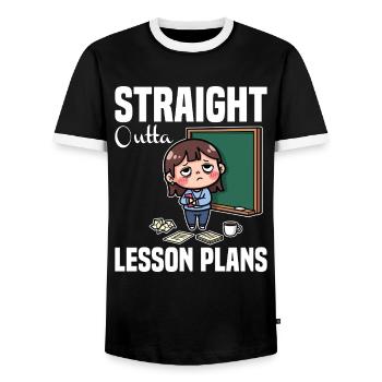 STRAIGHT OUTTA LESSON PLANS - TEACHER GIFT - Men's Ringer Shirt - black/white - Front - AI Model Female 172 light (172cm) & AI Model Male 178 light (178cm)