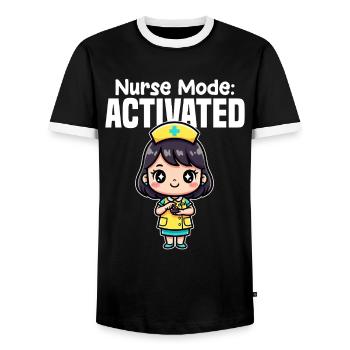 NURSE MODE ACTIVATED - NURSE GIFT - Men's Ringer Shirt - black/white - Front - AI Model Female 172 light (172cm) & AI Model Male 178 light (178cm)