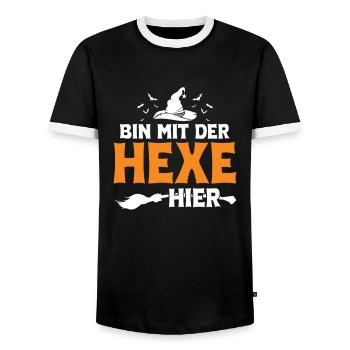 Bin Mit Der Hexe Hier Halloween - Männer Kontrast-T-Shirt - Schwarz/Weiß - Vorne - AI Model Female 172 light (172cm) & AI Model Male 178 light (178cm)