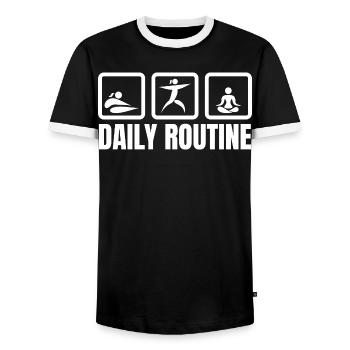 Yogaliebhaber Tagesablauf - Männer Kontrast-T-Shirt - Schwarz/Weiß - Vorne - AI Model Female 172 light (172cm) & AI Model Male 178 light (178cm)