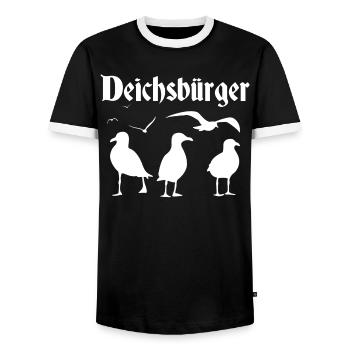 Équipage du Deichsbürger Seagull - T-shirt contrasté Homme - noir/blanc - Devant - AI Model Female 172 light (172cm) & AI Model Male 178 light (178cm)