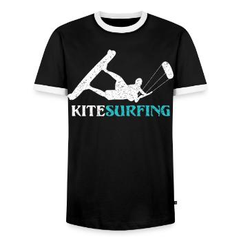 Ride the Wind – Kitesurf Style - Men's Ringer Shirt - black/white - Front - AI Model Female 172 light (172cm) & AI Model Male 178 light (178cm)