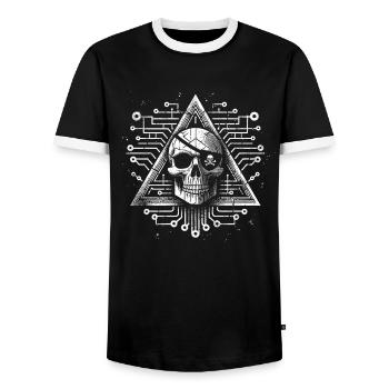 Digital Skull Triangle Design - Men's Ringer Shirt - black/white - Front - AI Model Female 172 light (172cm) & AI Model Male 178 light (178cm)