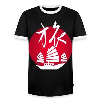 Reise nach Asien und zur roten (weißen) Sonne - Männer Kontrast-T-Shirt - Schwarz/Weiß - Vorne - AI Model Female 172 light (172cm) & AI Model Male 178 light (178cm)
