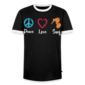 Peace Love Surf - T-shirt contrasté Homme - noir/blanc - Devant - AI Model Female 172 light (172cm) & AI Model Male 178 light (178cm)