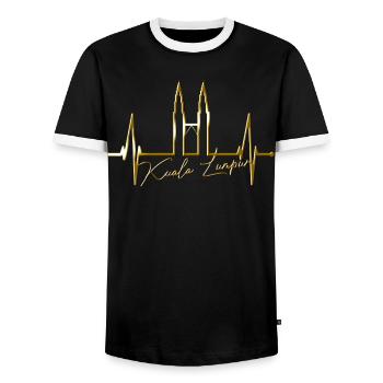 Kuala Lumpur Skyline Heartbeat Malaisie Amour KLCC - T-shirt contrasté Homme - noir/blanc - Devant - AI Model Female 172 light (172cm) & AI Model Male 178 light (178cm)