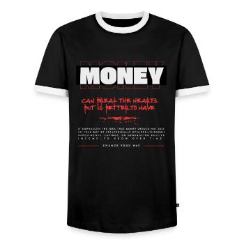 Money Shirt – Better money than lovesickness - Men's Ringer Shirt - black/white - Front - AI Model Female 172 light (172cm) & AI Model Male 178 light (178cm)