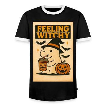 Ghost Capybara Halloween Gift - Men's Ringer Shirt - black/white - Front - AI Model Female 172 light (172cm) & AI Model Male 178 light (178cm)
