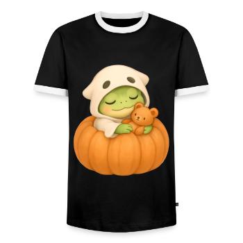 Halloween Frog Costume Gift - Men's Ringer Shirt - black/white - Front - AI Model Female 172 light (172cm) & AI Model Male 178 light (178cm)