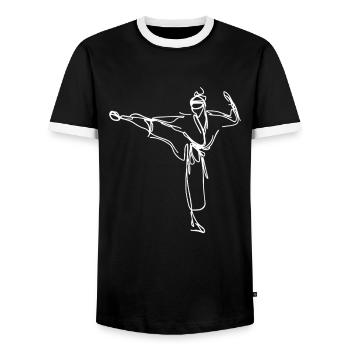 Karateka Skizze - Männer Kontrast-T-Shirt - Schwarz/Weiß - Vorne - AI Model Female 172 light (172cm) & AI Model Male 178 light (178cm)