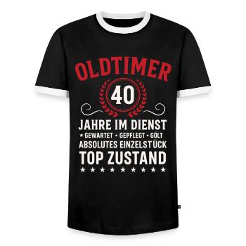 Company Anniversary 40 Years Anniversary Anniversary - Men's Ringer Shirt - black/white - Front - AI Model Female 172 light (172cm) & AI Model Male 178 light (178cm)