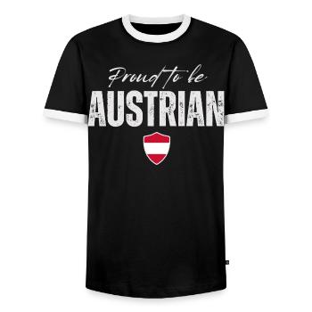 Proud Austrian, Made in Austria - Männer Kontrast-T-Shirt - Schwarz/Weiß - Vorne - AI Model Female 172 light (172cm) & AI Model Male 178 light (178cm)