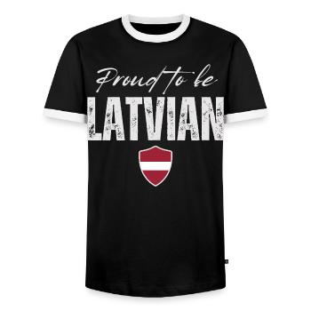 Letton fier, fabriqué en Lettonie - T-shirt contrasté Homme - noir/blanc - Devant - AI Model Female 172 light (172cm) & AI Model Male 178 light (178cm)