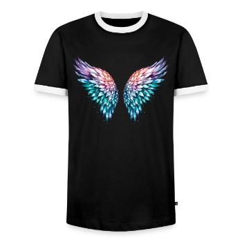 engelsflügel,federn,bunte flügel,graffiti - Männer Kontrast-T-Shirt - Schwarz/Weiß - Vorne - AI Model Female 172 light (172cm) & AI Model Male 178 light (178cm)