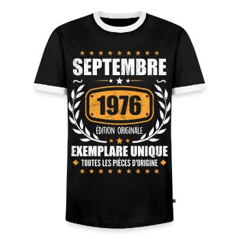 Septembre 1976 Exemplaire Unique - Septembre 1976 - T-shirt contrasté Homme - noir/blanc - Devant - AI Model Female 172 light (172cm) & AI Model Male 178 light (178cm)