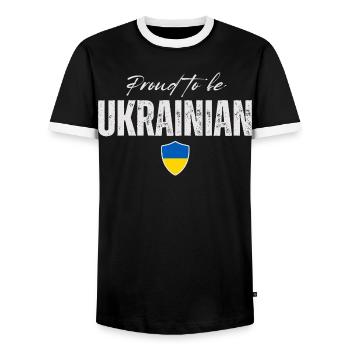 Ukrainischer Stolz, ich liebe die Ukraine - Männer Kontrast-T-Shirt - Schwarz/Weiß - Vorne - AI Model Female 172 light (172cm) & AI Model Male 178 light (178cm)