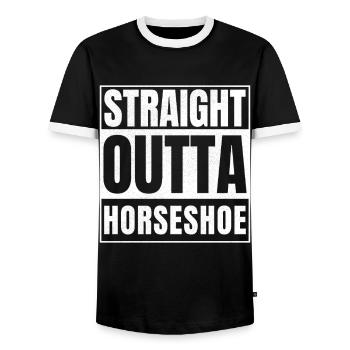 STRAIGHT OUTTA HORSESHOE - Men's Ringer Shirt - black/white - Front - AI Model Female 172 light (172cm) & AI Model Male 178 light (178cm)