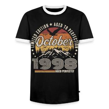 October 1998 - Anniversary in October 1998 - Men's Ringer Shirt - black/white - Front - AI Model Female 172 light (172cm) & AI Model Male 178 light (178cm)