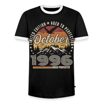 October 1996 Birthday Gift - October 1996 - Men's Ringer Shirt - black/white - Front - AI Model Female 172 light (172cm) & AI Model Male 178 light (178cm)