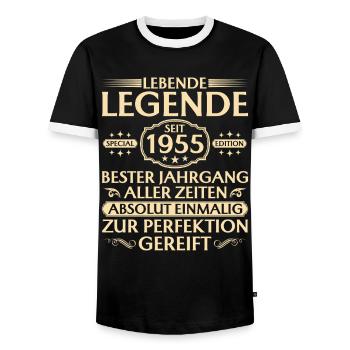 70e anniversaire - Légende vivante depuis 1955 - T-shirt contrasté Homme - noir/blanc - Devant - AI Model Female 172 light (172cm) & AI Model Male 178 light (178cm)