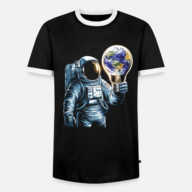 Space astronaut with globe lamp - Men's Ringer Shirt - black/white