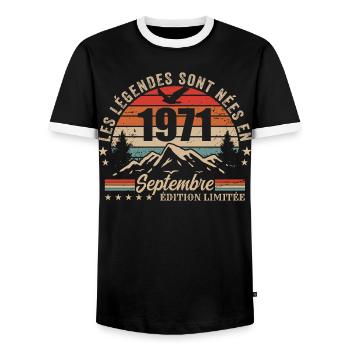 légendaire depuis septembre 1971 | septembre 1971 - T-shirt contrasté Homme - noir/blanc - Devant - AI Model Female 172 light (172cm) & AI Model Male 178 light (178cm)
