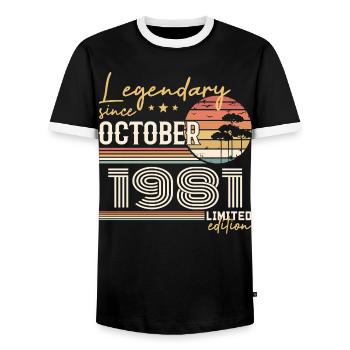 Cadeau Octobre 1981 - Génial Depuis Octobre 1981 - T-shirt contrasté Homme - noir/blanc - Devant - AI Model Female 172 light (172cm) & AI Model Male 178 light (178cm)