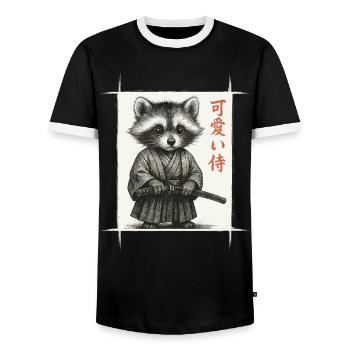 Raton laveur samouraï, kawaii, art japonais - T-shirt contrasté Homme - noir/blanc - Devant - AI Model Female 172 light (172cm) & AI Model Male 178 light (178cm)