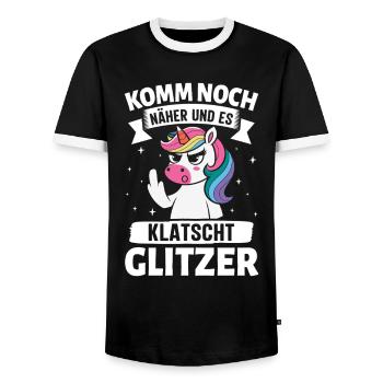 Malle KOMM NOCH NÄHER UND ES KLATSCHT - Männer Kontrast-T-Shirt - Schwarz/Weiß - Vorne - AI Model Female 172 light (172cm) & AI Model Male 178 light (178cm)