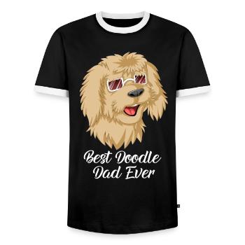 Golden Doodle Dad Dog with Sunglasses - Men's Ringer Shirt - black/white - Front - AI Model Female 172 light (172cm) & AI Model Male 178 light (178cm)