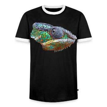 Colorful Chameleon Illustration - Men's Ringer Shirt - black/white - Front - AI Model Female 172 light (172cm) & AI Model Male 178 light (178cm)