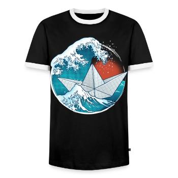 Bateau en papier de style origami - T-shirt contrasté Homme - noir/blanc - Devant - AI Model Female 172 light (172cm) & AI Model Male 178 light (178cm)