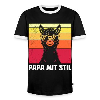 Vaterschaft PAPA MIT STIL Retro Lama Lustiges - Männer Kontrast-T-Shirt - Schwarz/Weiß - Vorne - AI Model Female 172 light (172cm) & AI Model Male 178 light (178cm)