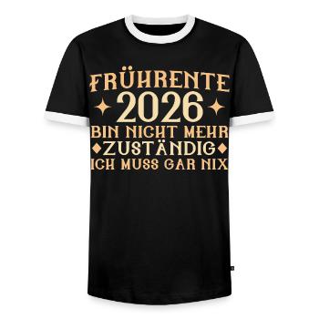 Retraite anticipée 2026 - N’est plus responsable - Part retraite - T-shirt contrasté Homme - noir/blanc - Devant - AI Model Female 172 light (172cm) & AI Model Male 178 light (178cm)