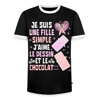 Je Suis Une Fille Simple Dessin et Chocolat - T-shirt contrasté Homme - noir/blanc - Devant - AI Model Female 172 light (172cm) & AI Model Male 178 light (178cm)