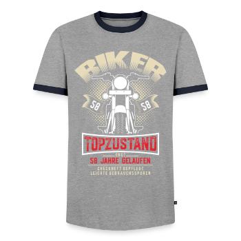 58. Geburtstag Motorradfahrer Motorrad - Männer Kontrast-T-Shirt - Grau/Navy  - Vorne - AI Model Female 172 light (172cm) & AI Model Male 178 light (178cm)