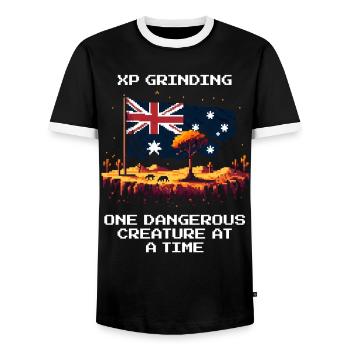Grinding XP: Animal by Animal | Australia Outback - Men's Ringer Shirt - black/white - Front - AI Model Female 172 light (172cm) & AI Model Male 178 light (178cm)