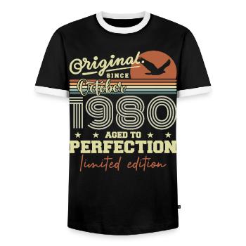 1980 Octobre 1980 anniversaire octobre 1980 - T-shirt contrasté Homme - noir/blanc - Devant - AI Model Female 172 light (172cm) & AI Model Male 178 light (178cm)