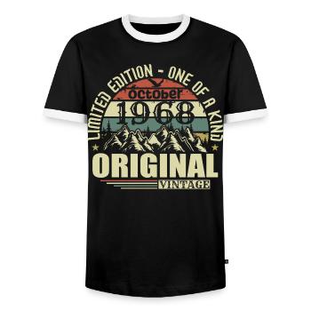 october 1968 - gift for his 57th birthday october - Men's Ringer Shirt - black/white - Front - AI Model Female 172 light (172cm) & AI Model Male 178 light (178cm)