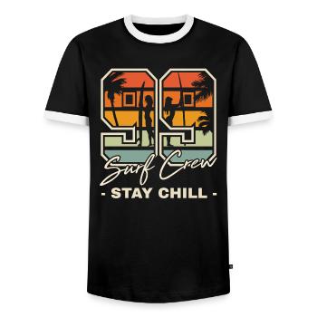 Rétro coucher de soleil Surf Chill Design - T-shirt contrasté Homme - noir/blanc - Devant - AI Model Female 172 light (172cm) & AI Model Male 178 light (178cm)