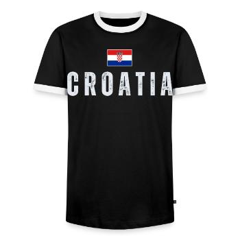 Drapeau croate, j’adore la Croatie - T-shirt contrasté Homme - noir/blanc - Devant - AI Model Female 172 light (172cm) & AI Model Male 178 light (178cm)